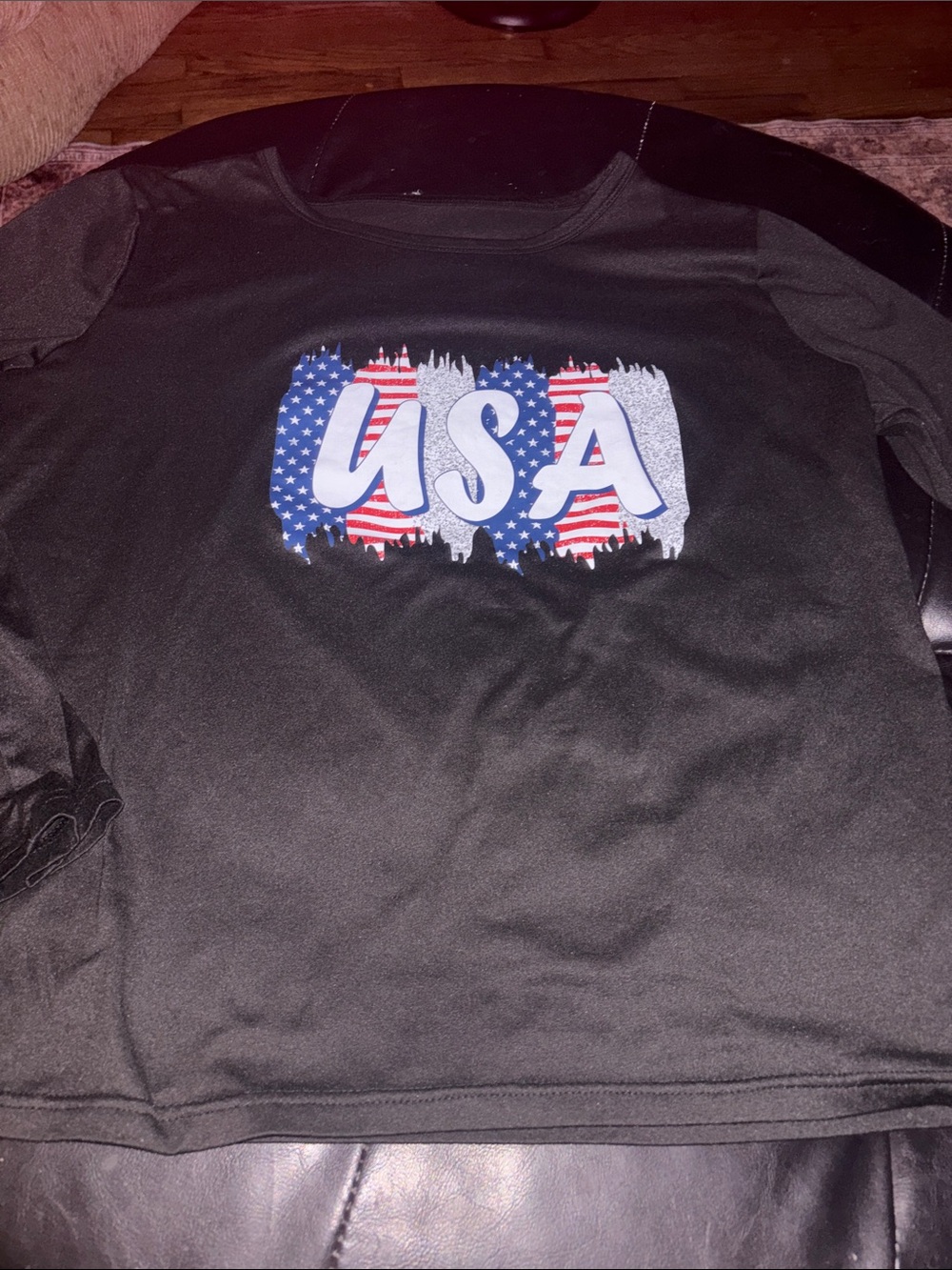SHEIN Black Long Sleeve Tee with USA Flag Graphic